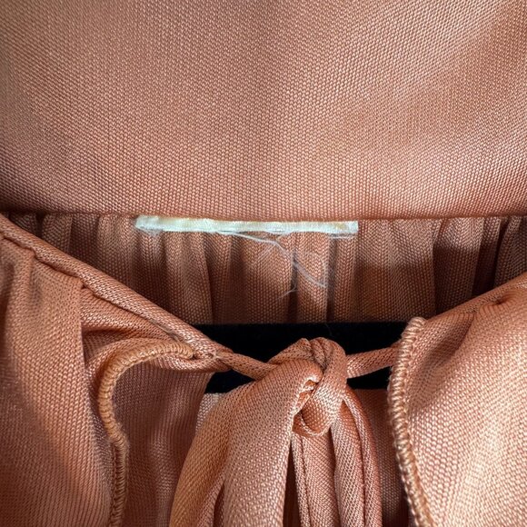 VTG 1970s Sz XL Copper Puff Sleeve Flowy Blouson Dress Peter Pan Collar & Belt - Picture 6 of 9